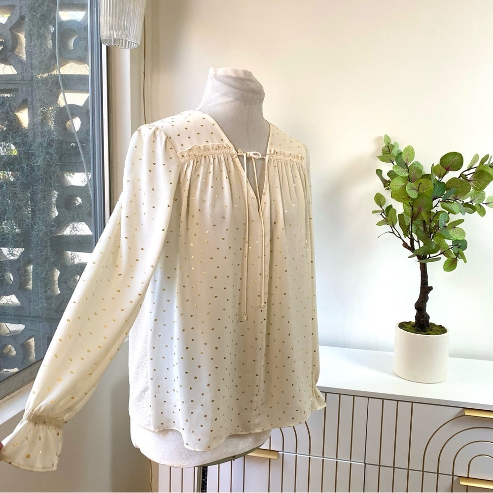 Current Air Anthropologie Gold Dot Sparkle Blouse Cream, Sz M - Picture 4 of 11